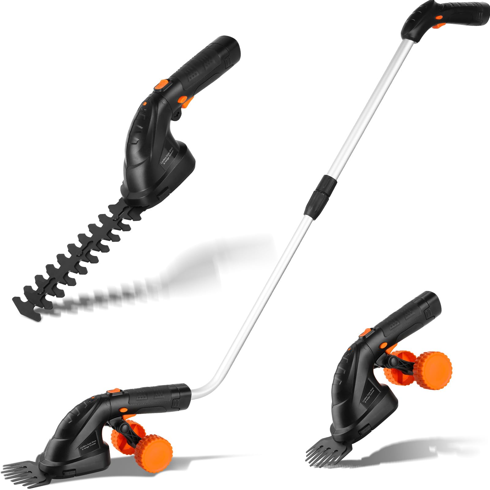 LIFERUN Grasschere mit Akku 7,2V 2000mAh, 2 in 1 Strauchschere akku, Rasenschere mit Teleskopstiel/stiel, elektrische Rasenschere, für Garten, Rasenkanten, Strauchschnitt, Gras mähen, Schwarz