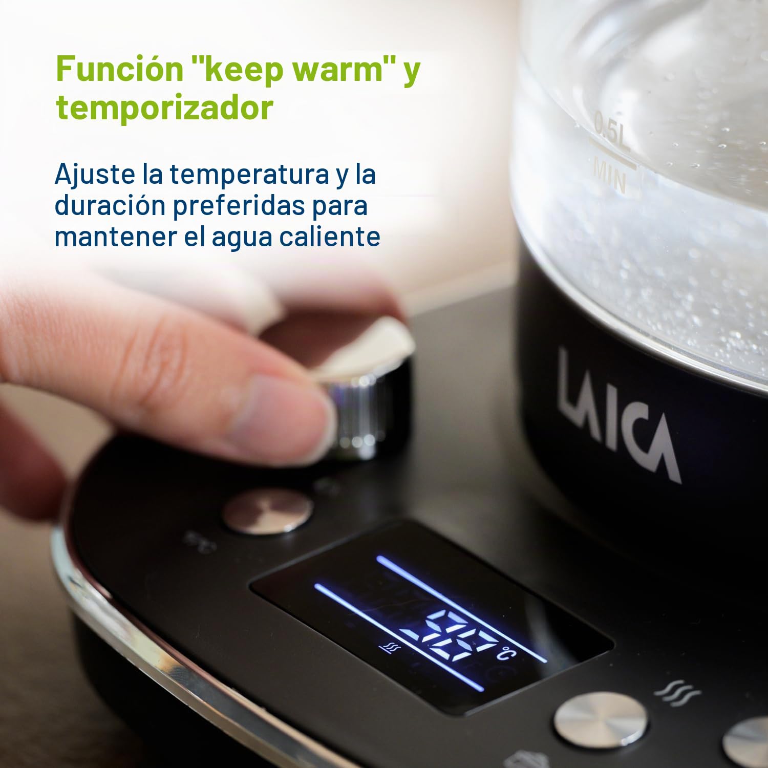 LAICA ISEO Hervidor de Agua con filtro de agua, capacidad 1.6L y 7 ajustes de temperatura, función caliente hasta 2 horas + 1 filtro Bi-flux® para té y café, 2.5kw -vidrio