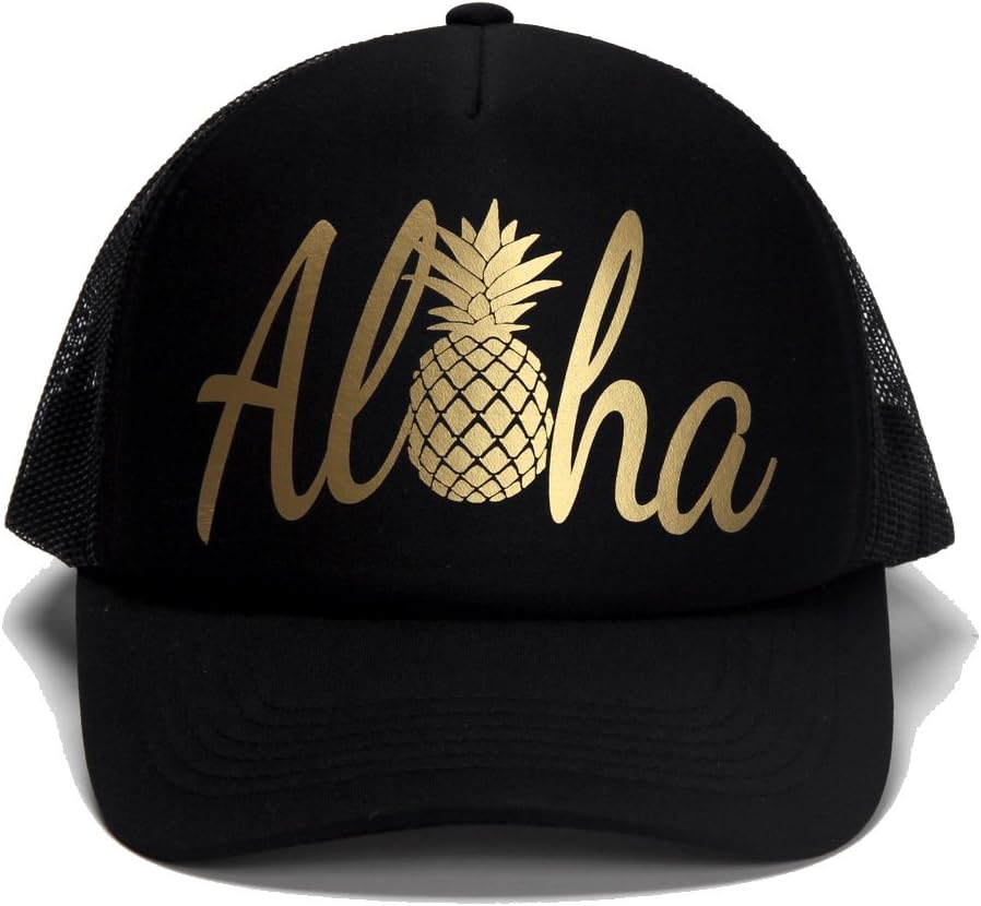 Aloha Trucker Cap Premium Quality Silver Gold Logo Print (Gold)