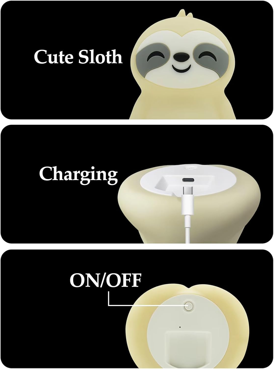 Sloth Night Light with Color Change - Warm Light Touch Control Bedside Lamp, Squishy Soft Silicone Calming Nightlight, Nursery, Gift Idea