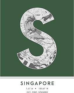 Wee Blue Coo Singapore Singapore City Map Green Colour Block Modern Typography Stylish Letter Unframed Word Wall Art Print Poster for Home Décor CITYMAP1