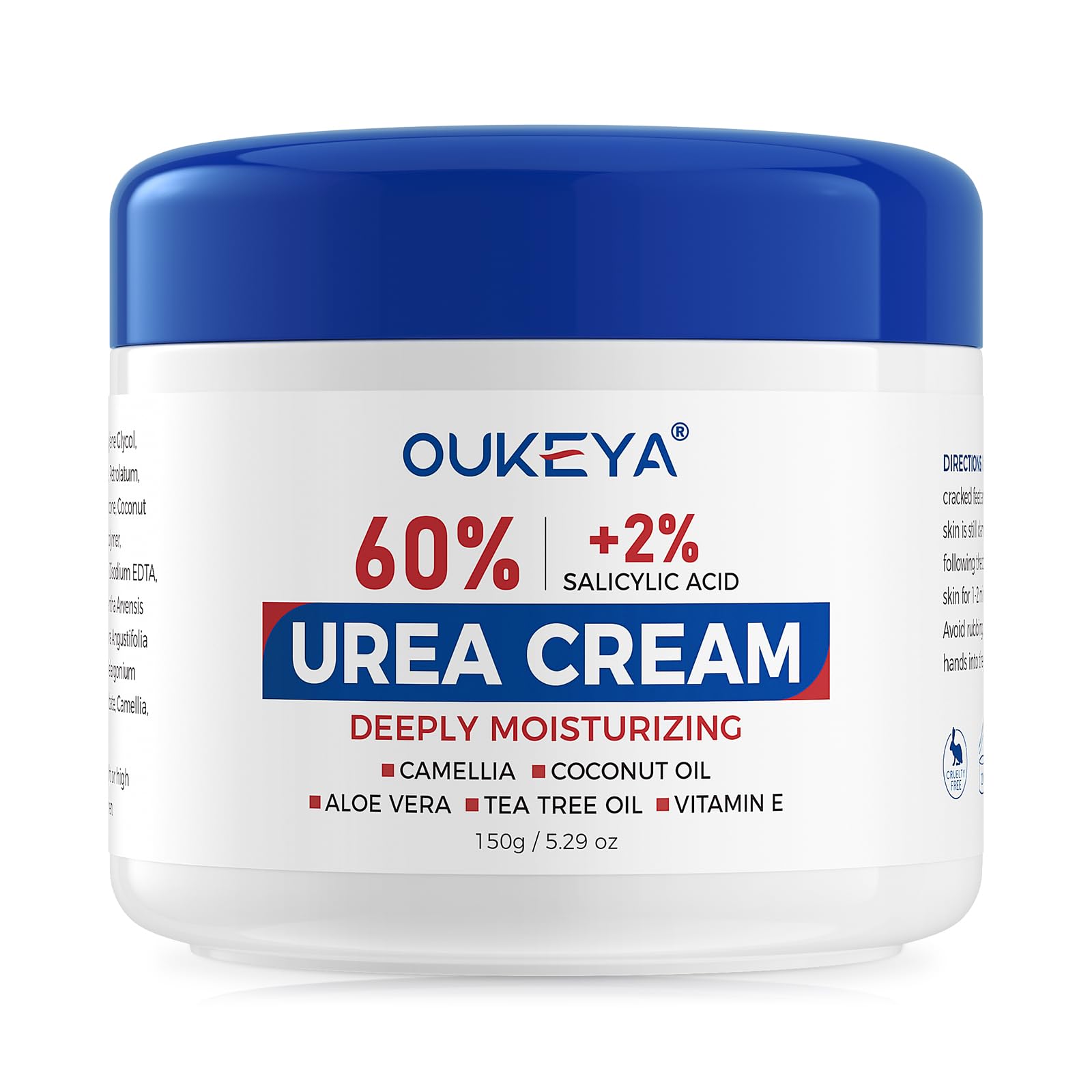 OUKEYA Urea Creme 60% + 2% Salicylsäure & Vitamin E, Intensiv Repair für extrem trockene & rissige Haut an Füßen, Ellenbogen und Händen, Entfernt Hornhaut, mit Antioxidantien, nicht fettend, 150g