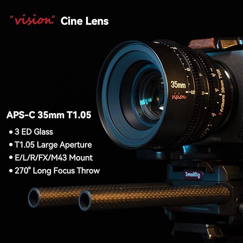 Miniatura 4 de 7artisans Lente Cine T1.05 de gran apertura de 0.984 in1.378 in1.969 in Lente de cine de gran angular con enfoque manual de baja distorsión (1.378