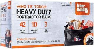 Contractor Trash Bags - 42 Gallon, 20 Bags, Wing Tie Closure, 3 MIL Thick, Gusseted Bottom, Black - Heavy Duty Industrial Strength Garbage Bags