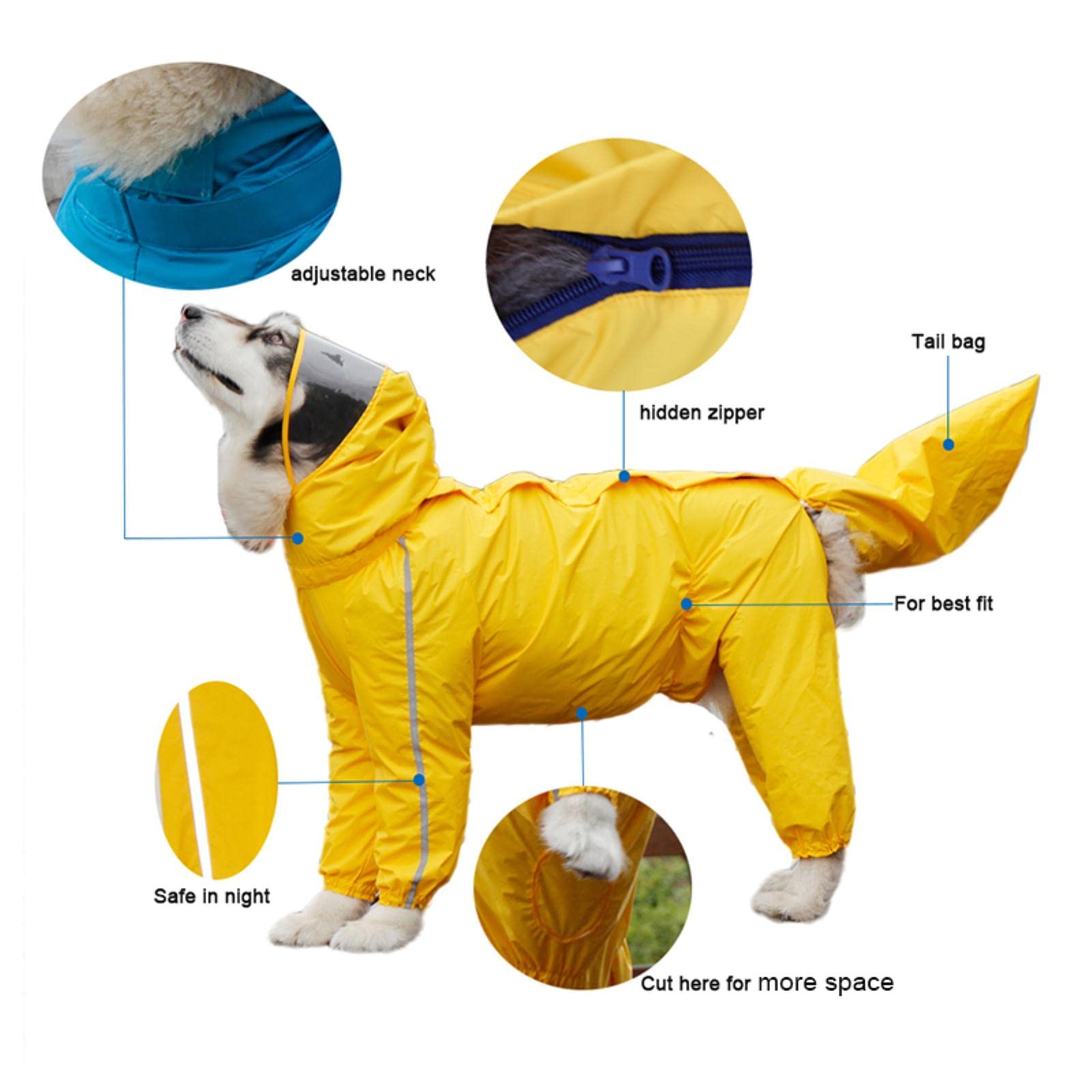 Impermeabile per cani con gambe con cappello visibile e sacchetto di coda rimovibile - cappotto regolabile per cani grandi e medi maschili e femminili diversi stili