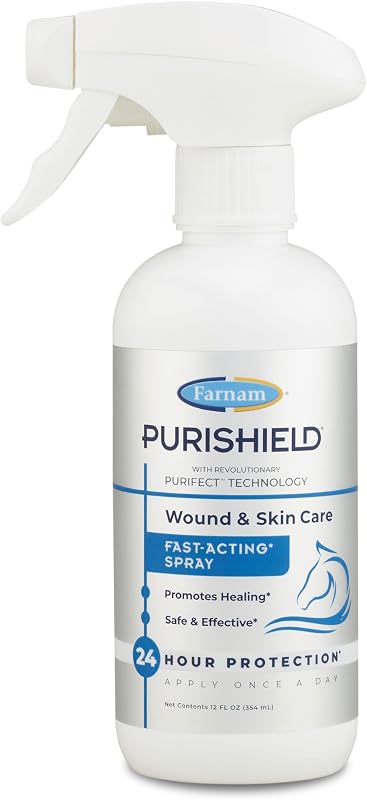 Farnam Purishield Wound and Skin Care Fast-Acting Spray for Horses, 12 oz | Wound Care, Fast-Acting Spray for Horses, Dogs, Cats & Livestock, 24-hour Protection*, Cleans, Treats and Promotes Healing*