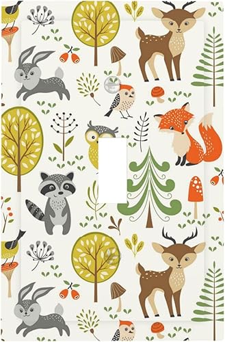 Miniatura 1 de Cubierta decorativa para interruptor de luz de animales del bosque, placa de pared de una sola palanca, 1 placa de interruptor de palanca y cubierta