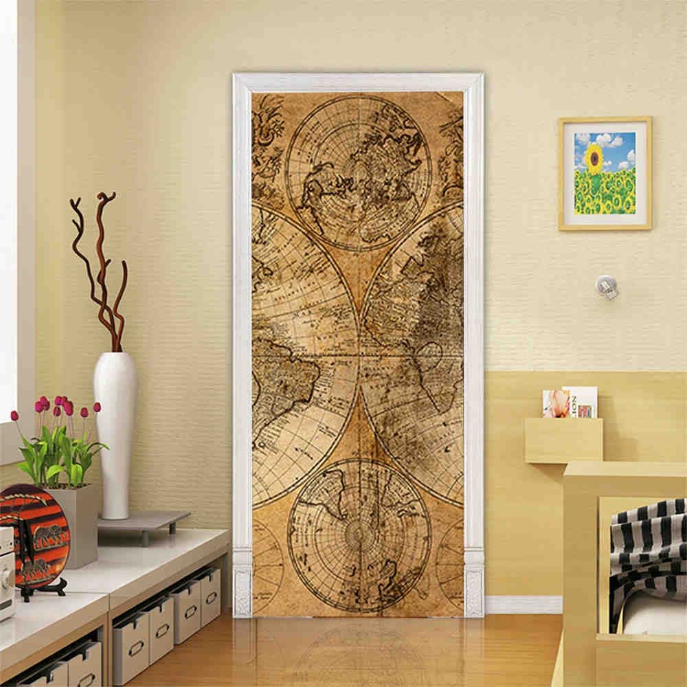 Zelfklevende 3D-deurmuurschilderingen, vintage, ijzeren poort, afpellen en opplakken, decoratiestickers, kunstbehang, verwijderbare kunstposter B 95 x H 215 cm