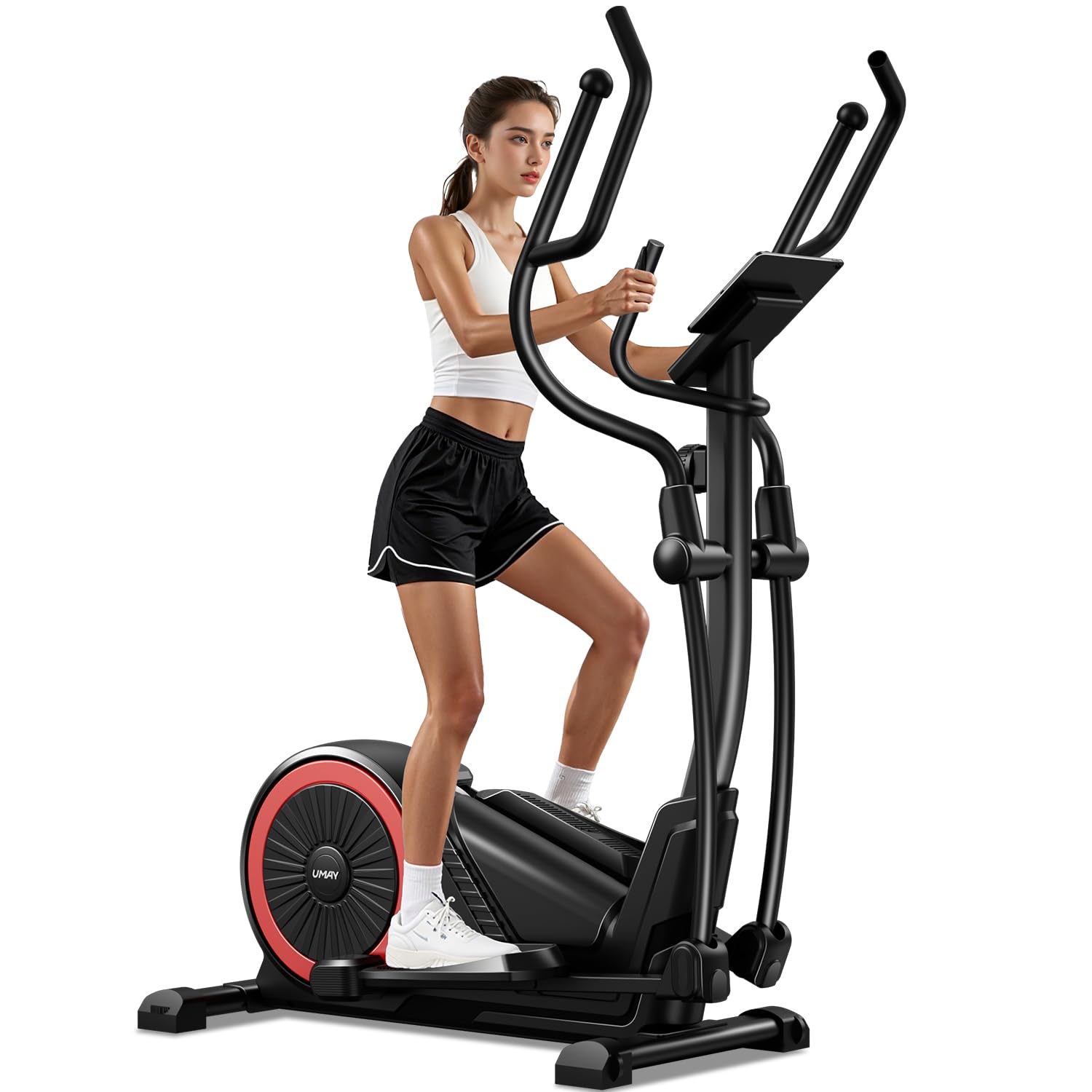 UMAY Crosstrainer für Zuhause, Crosstrainer mit 16 Widerstandsstufen, 3-in-1 Leiser Magnetischer Ellipsentrainer, 40cm Schrittlänge, Herzfrequenzgriffe,LCD-Display, Tragfähigkeit 159kg