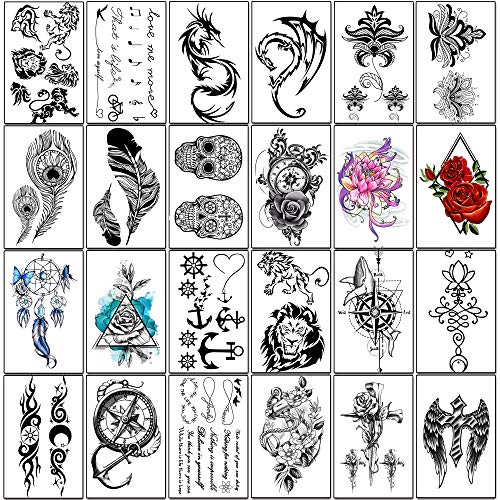 Yazhiji 36 Sheets Temporary Tattoos Stickers Include 12 Sheets Large Stickers Fake Body Arm Chest Shoulder Tattoos For Men And Women #TOP2