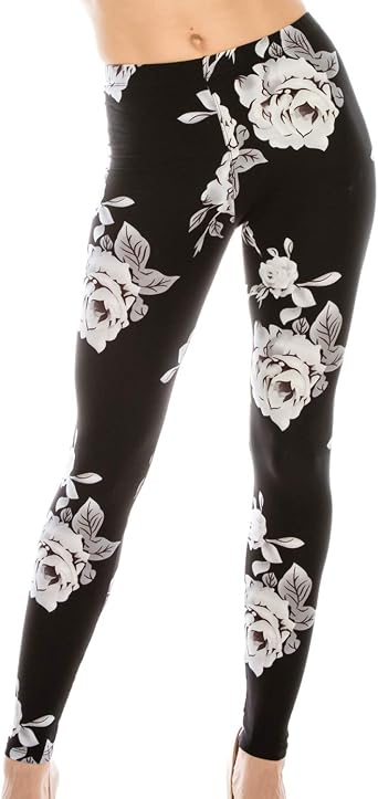 Womens Premium Ultra Soft Patterned Leggings Vintage Rose, One Size