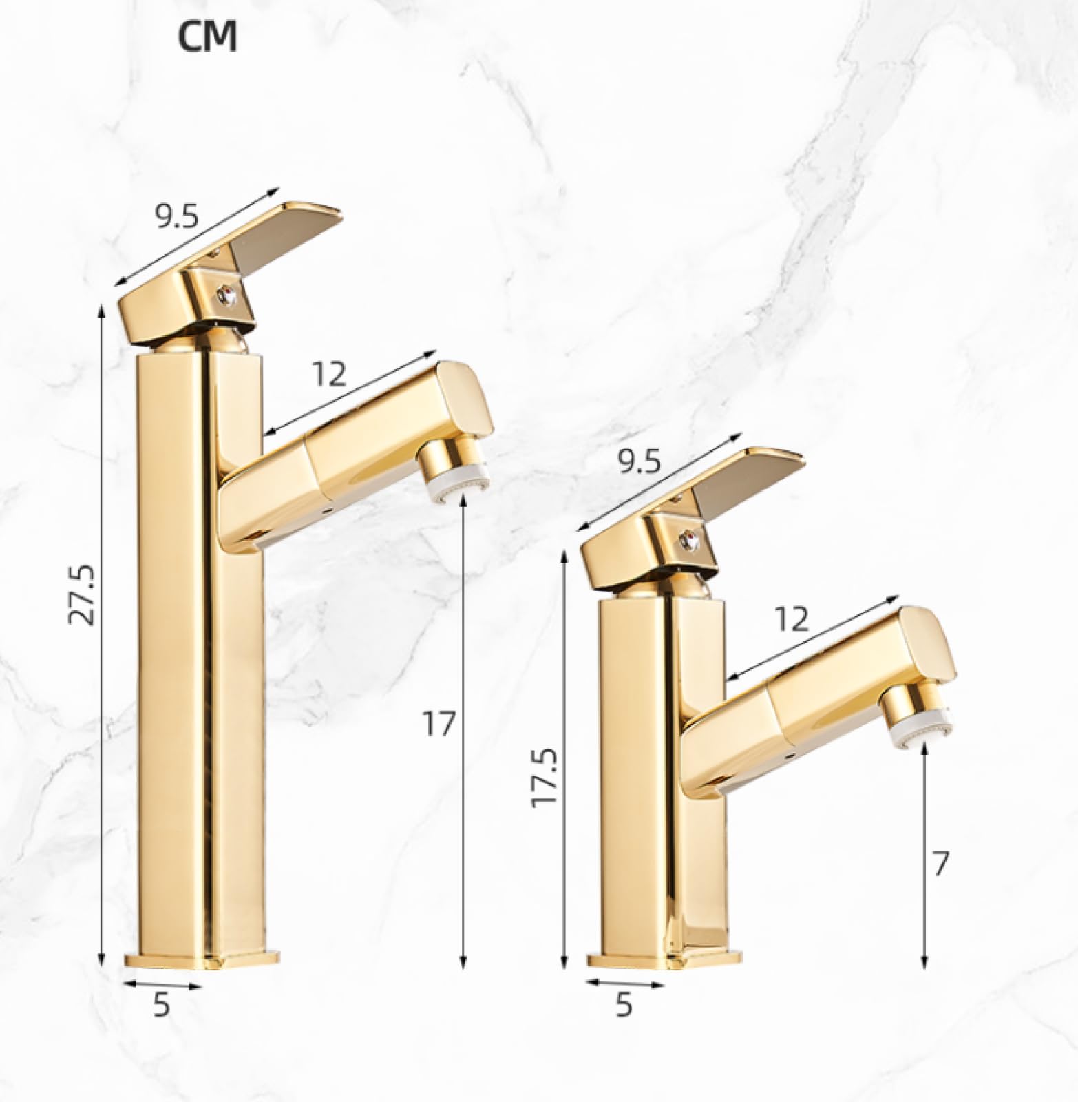 Baterie umywalkowe łazienkowe Miedziana bateria wyciągana Umywalka łazienkowa Umywalka do rąk Bateria Golden Basin Płyn do płukania ust Ciepła i zimna woda, Golden High Style