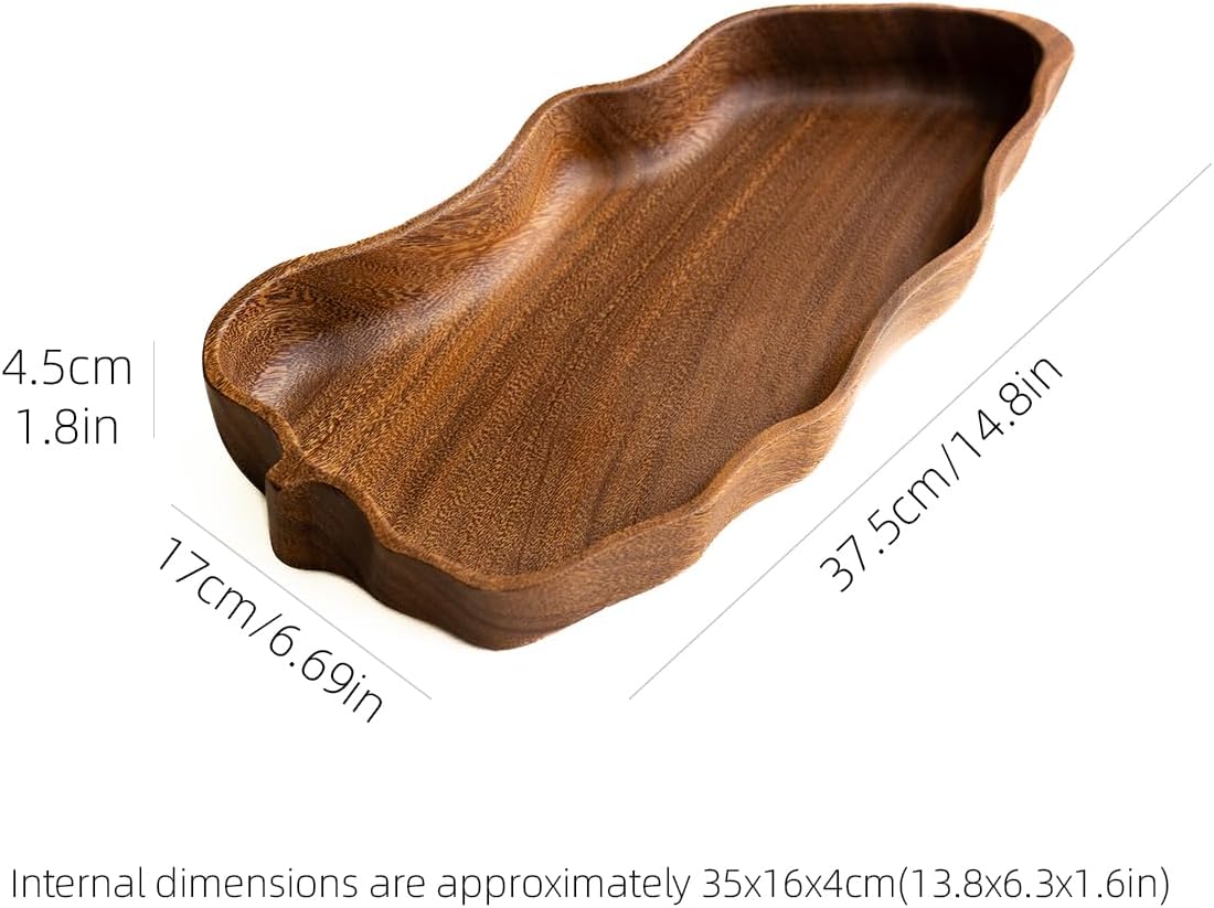 Acacia Wood Serving Tray, Leaf Design Wood Tray, Party Platter, Serving/Food/Cookie Trays for Parties, Wooden Trays for Decor, Christmas Tree Charcuterie Board