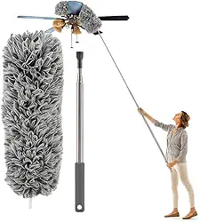 Espanador Extensível com Cabo de Aço Inox, 2,80 Metros, Microfibra, Haste Flexível e Retrátil para Limpeza de Tetos e Áreas Altas - Premium