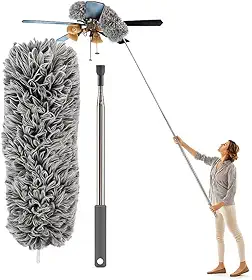 Espanador Extensível com Cabo de Aço Inox, 2,80 Metros, Microfibra, Haste Flexível e Retrátil para Limpeza de Tetos e Áreas Altas - Premium