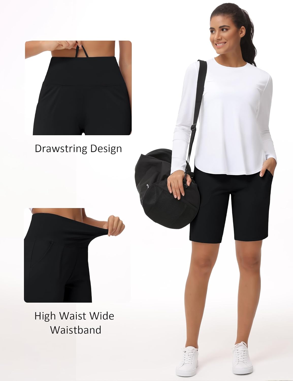 THE GYM PEOPLE Women's High Waisted Bermuda Workout Shorts Long Hiking Running Shorts with Zipper Pockets - Image 5