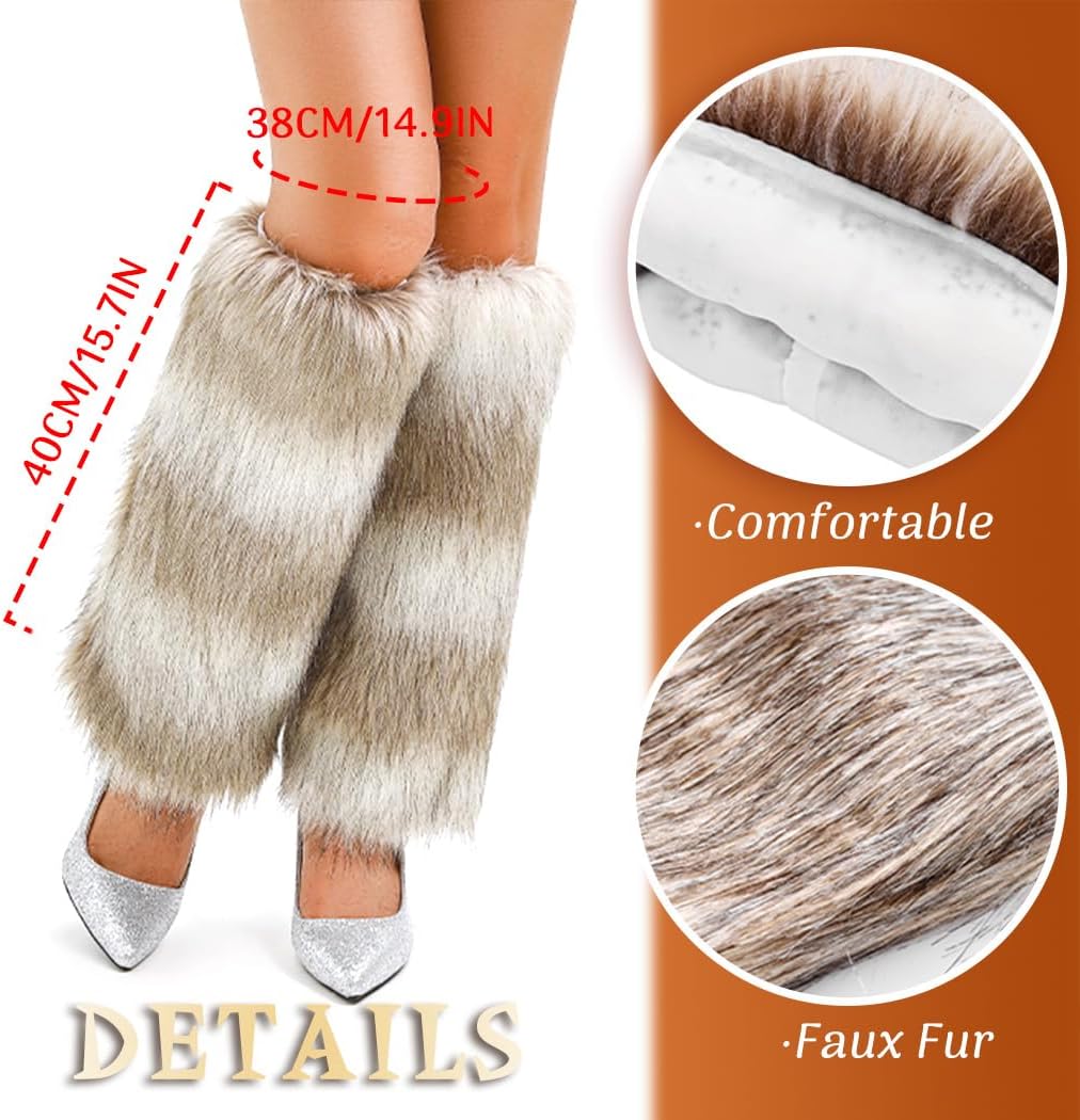 delaodola Faux Fur Leg Warmers Warm Winter Furry Long Boot Covers Party Costume for Women