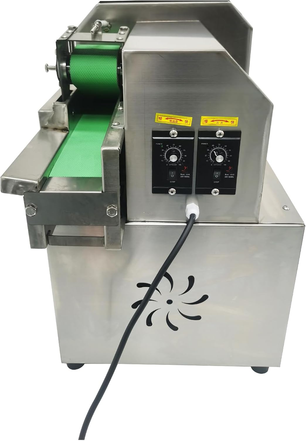 INTSUPERMAI Electric Vegetable Slicer, 110V/300W, Cutting Vegetable 150-300KG/H, Stainless Steel Blade&Body, Vegetable Cutting LengthThickness Adjustable，with Conveyor Belt