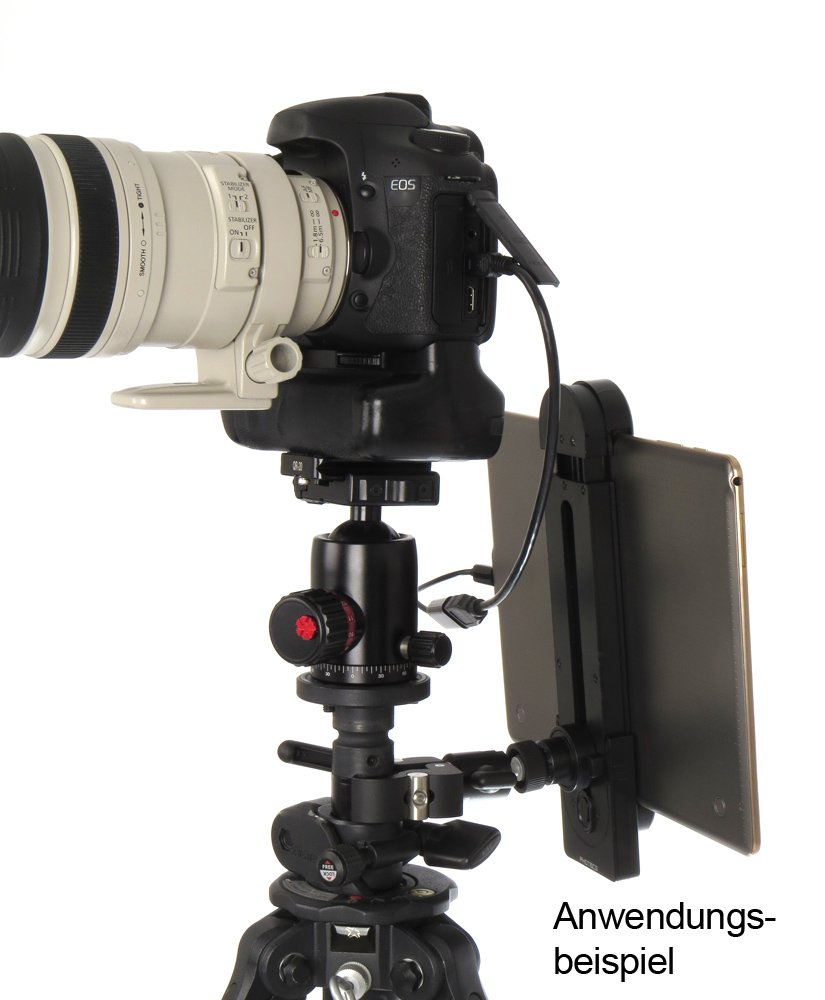 Universal Tablet-Halterung Pro V1B, Halter f. iPad Pro 12,9" oder andere Tablets und Smartphones von 5" bis 14 Zoll, Befestigung von Tablet-PC als Monitor an Stativ, Mikrofon-Ständer etc.