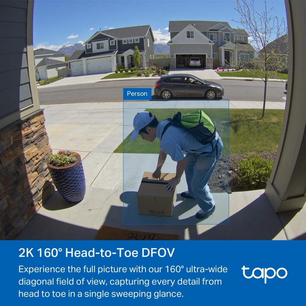 Tapo TP-Link D210 Video-Türklingel Akku (Video Doorbell) | Türklingel mit Kamera, 2K 3MP, Farbe Nachtsicht, Zwei-Wege-Audio, 6400mAh Nicht entfernbarer Akku, KI-Erkennung, Mit Chime