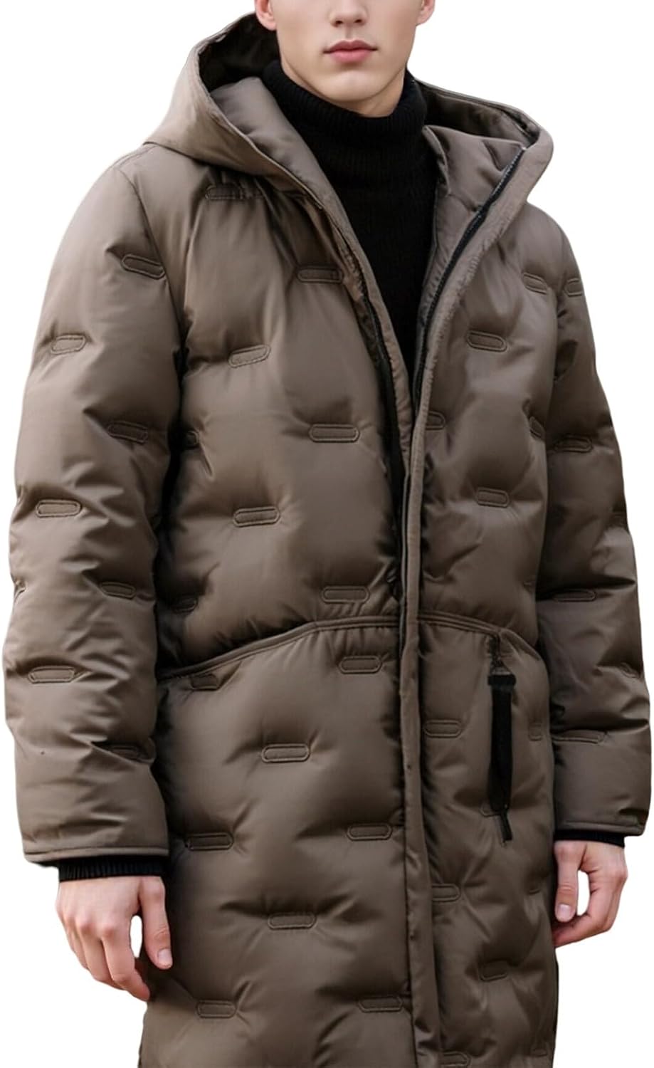 Men's Extra Long Fleece Puffer Parka, Hooded Water-Resistant Winter Coat, Heavy Insulated Cold Weather Outerwear