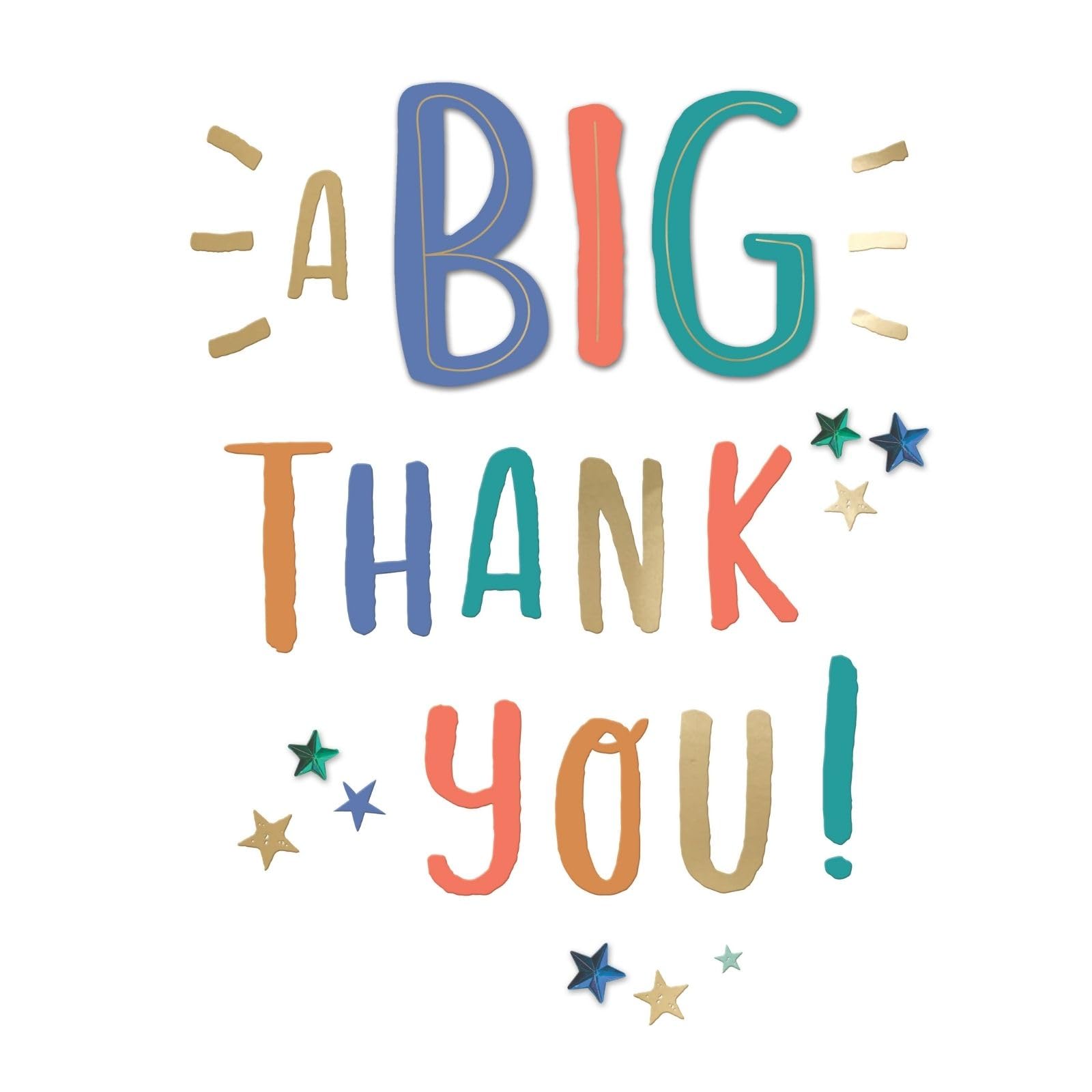 SECOND NATURE Large Embellished A4 Thank You Greeting Card A Big Thank You! With Stars - All For One Heartfelt, Artistic Design, Gold Foil, Gem Stars, Eco-Friendly, Memorable