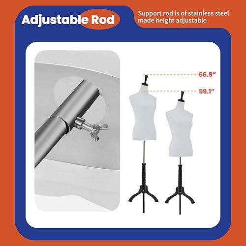 Vista 69 de Maniquí de maniquí de torso, forma de maniquí femenino, altura ajustable, modelo de exhibición, torso y trípode, soporte para ropa