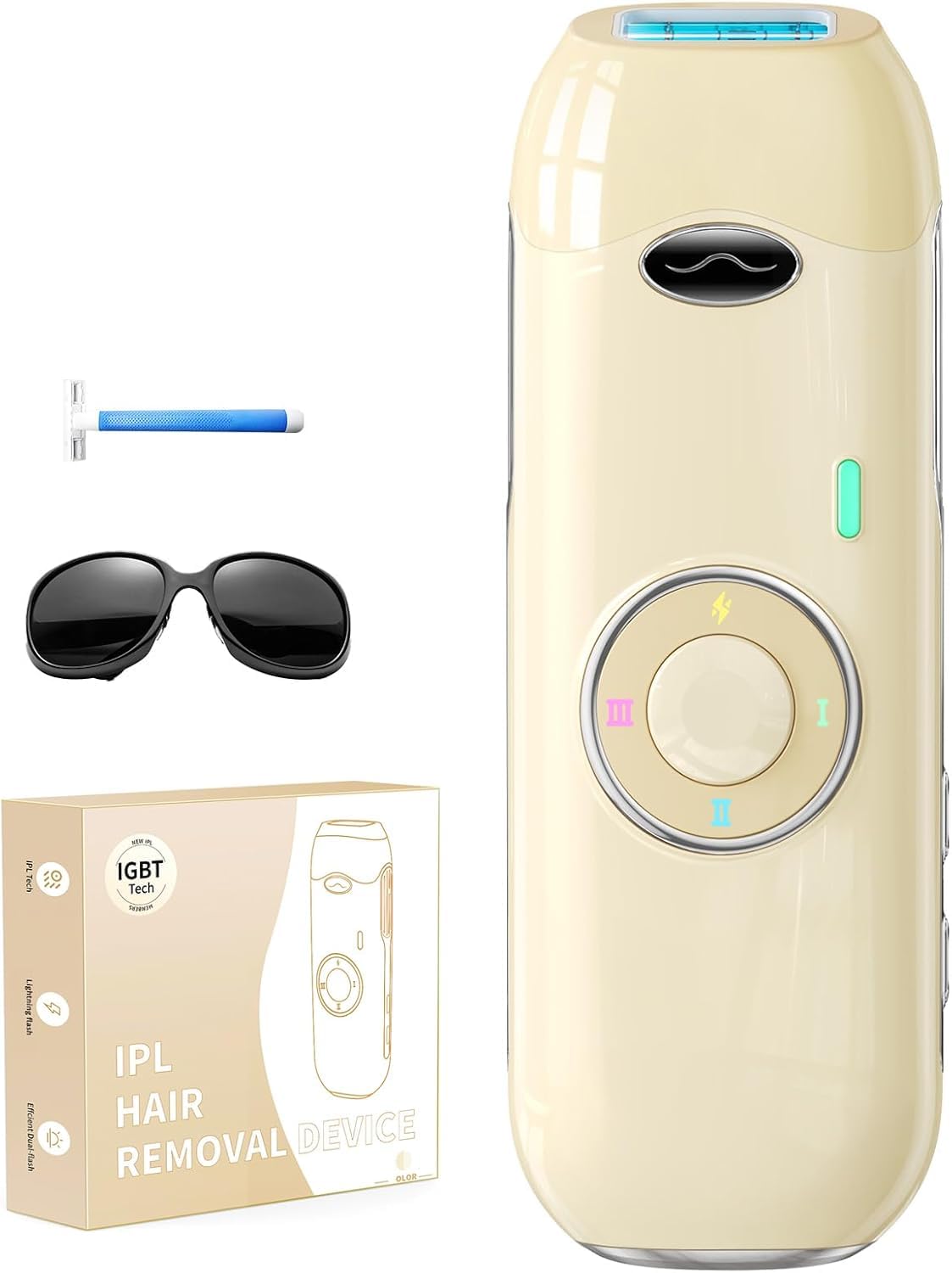 Depiladora Laser IPL - Depiladora de Luz Pulsada Indolora con EnergÃa Máxima de 22J, Ideal para Uso en Casa, Adecuado para Mujeres y Hombres en Cuerpo, Rostro, Axilas y Piernas (Beige)