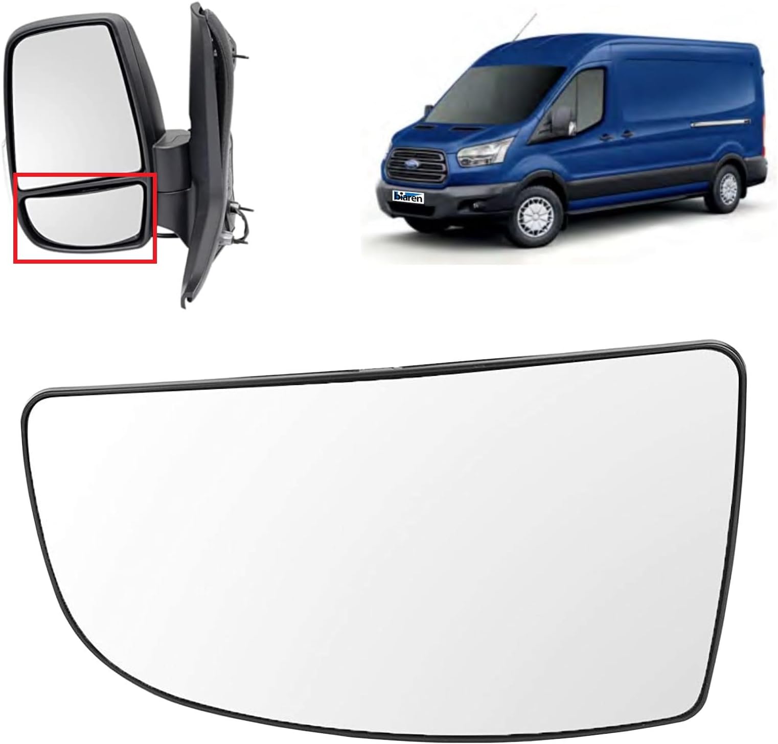 Wing Mirror Lower Glass Left Passenger Side For Ford Transit Mk8 2014 Onwards 1855103 BK3117C718AB Wing Mirror Glass + Back Plate