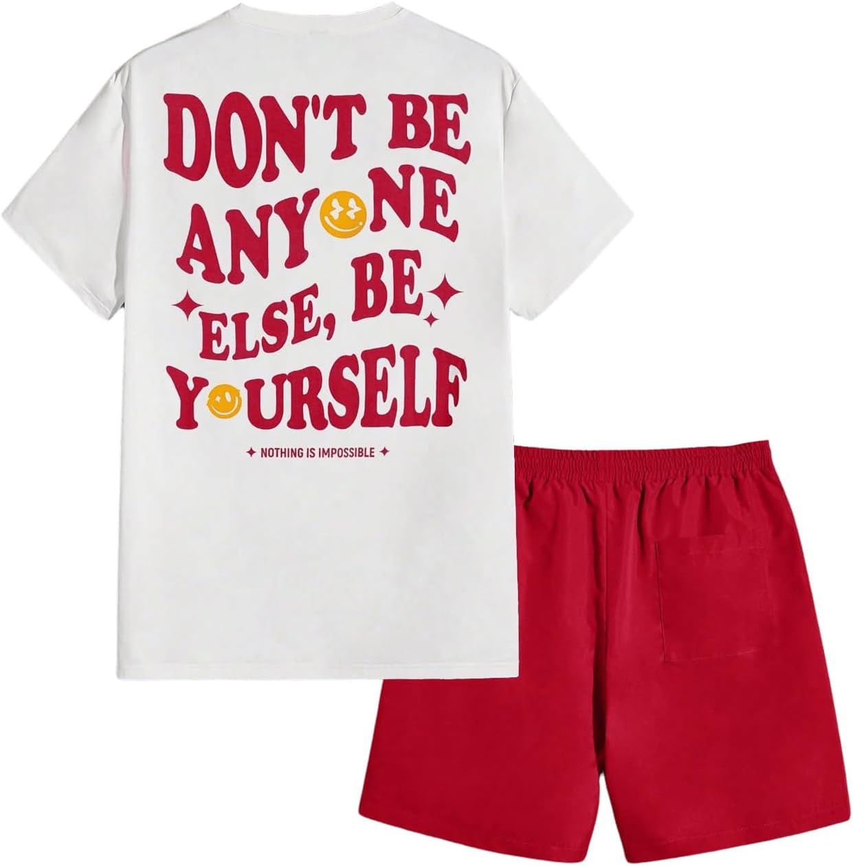 Floerns Men's 2 Piece Tracksuit Slogan Print Tee Shirt Drawstring Waist Shorts Set