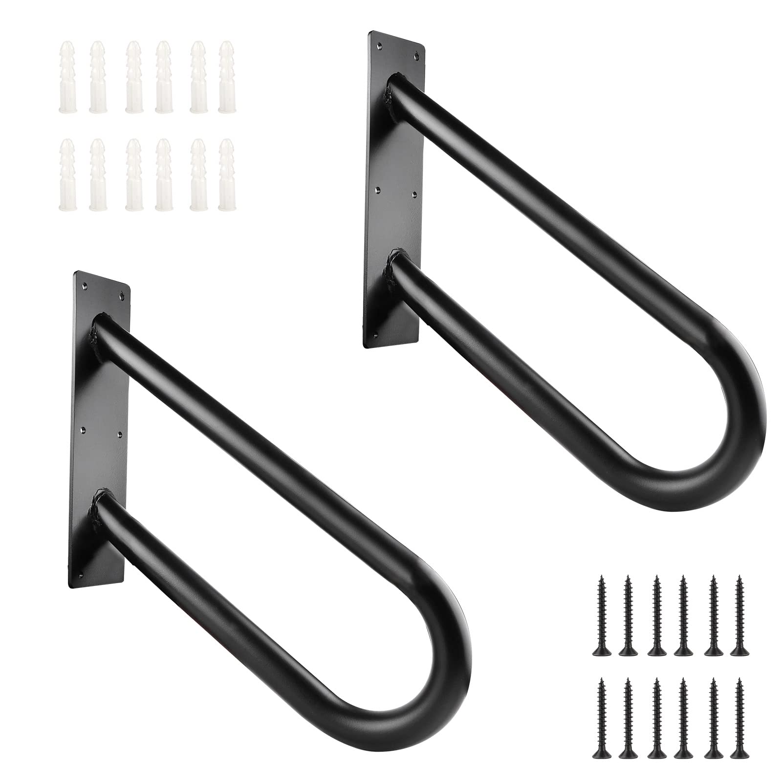 2 Pack Handrail for Outdoor Steps, 18" Stair Railing for 1-2 Steps, Black Garage Railing, U Shaped Wall Mount handrails, Safety Grab Bar for Stairs, Suitable for Garage, Porch and Garden