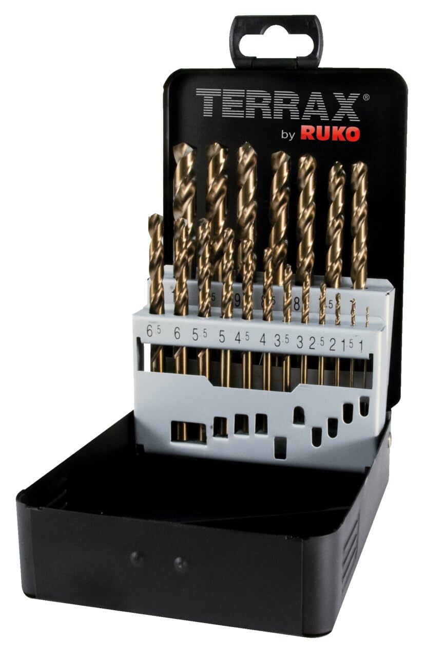 TERRAX A215214 - Juegos brocas DIN 338 tipo N HSS Co 5 rectificadas 19 piezas