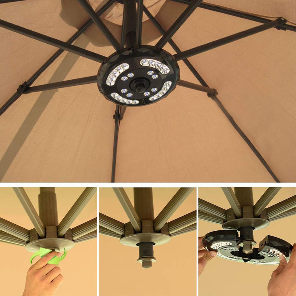 Patio Umbrella Light Cordless 28 LED Lights at 400 lumens Rechargeable Battery Operated Umbrella Pole Light for Umbrellas, Camping Tents or Outdoor Use (Black)