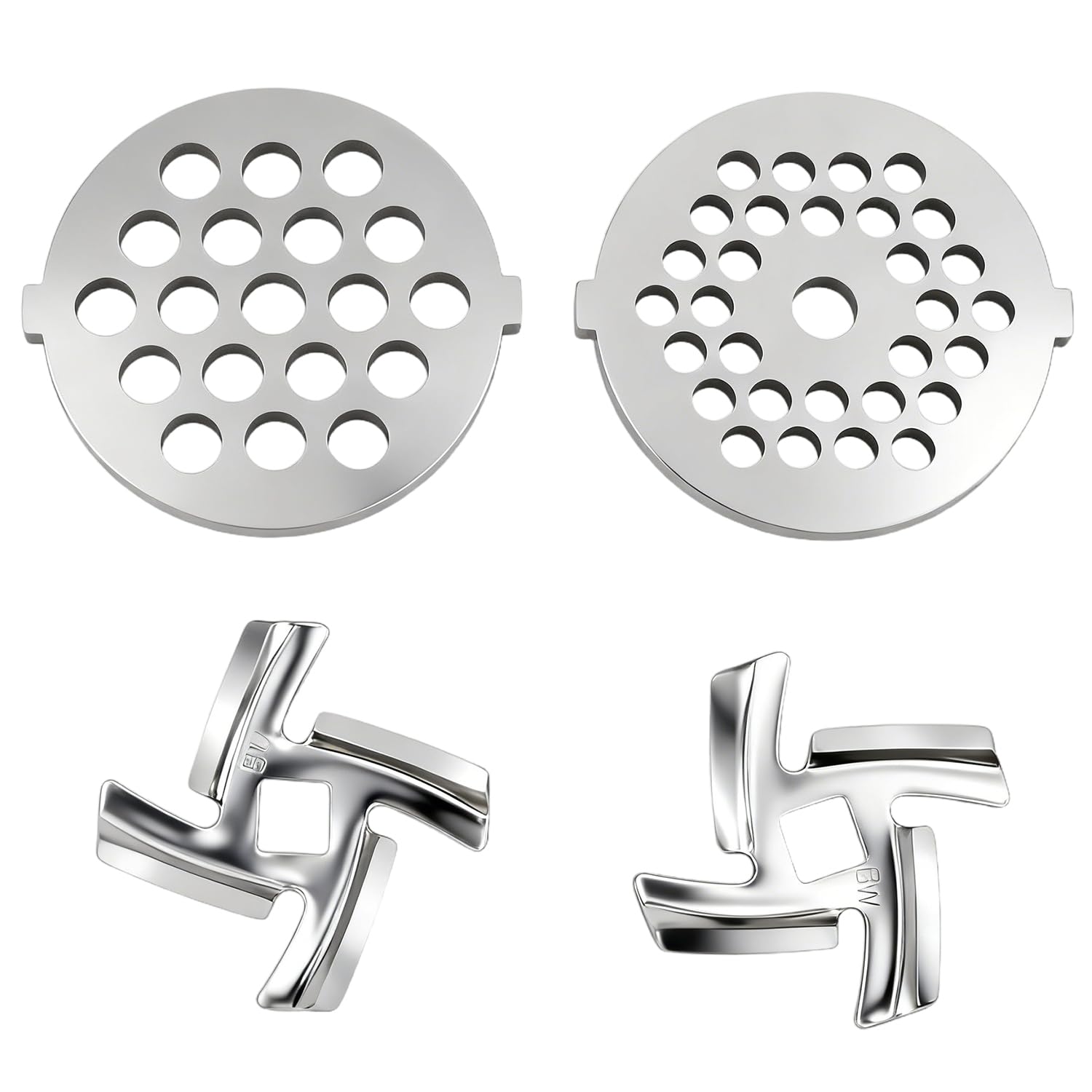 Tissting 4 Piezas de Cuchillas y Platos para Picadora de Carne - Accesorios de Acero Inoxidable para Moler Alimentos, Repuesto Compatible con Picadoras de 55mm