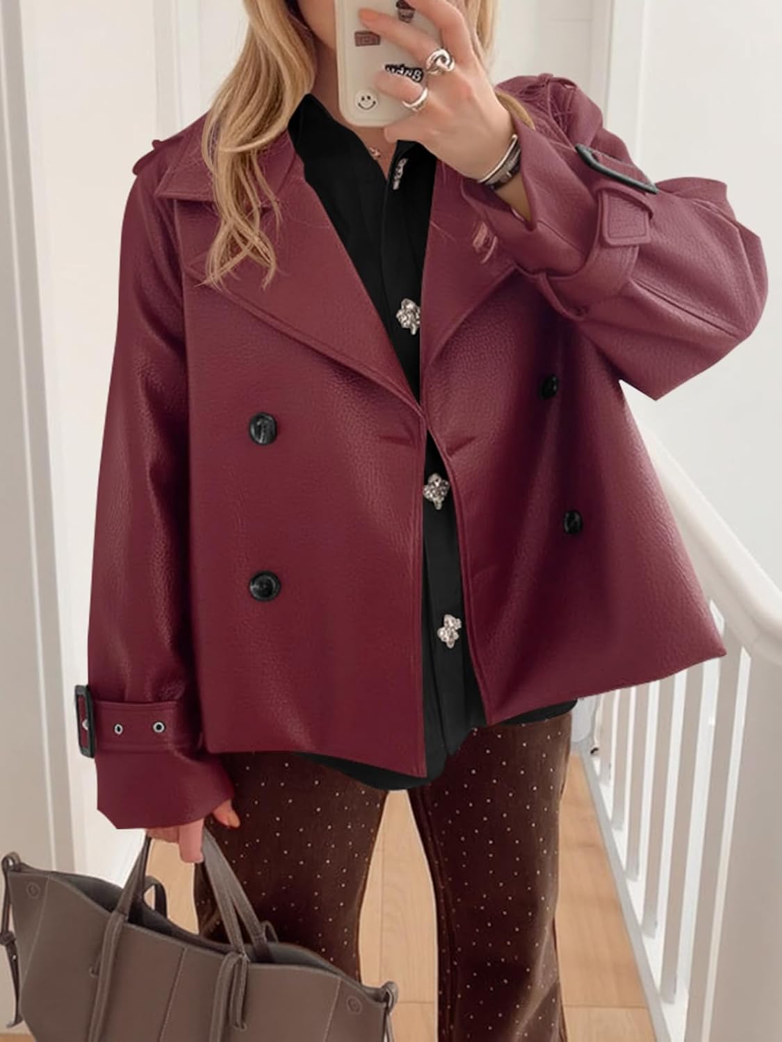 Yousify Womens Textured Faux Leather Jackets Oversized Button Down Motorcycle Clothes Casual Fall Trendy Coat Outerwear - Image 5