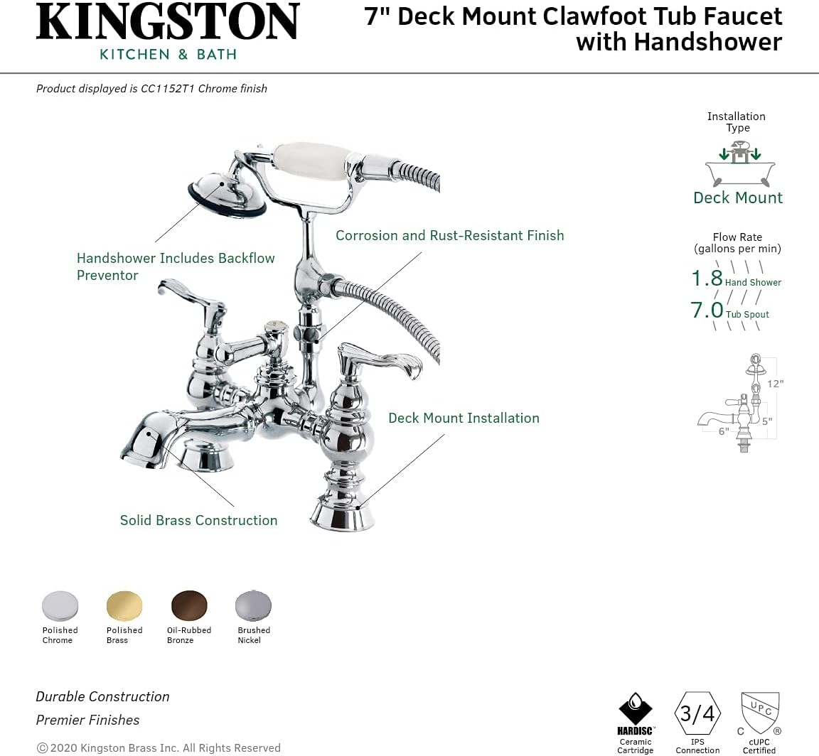 Featured Product Kingston Brass CC1152T8 Vintage Clawfoot Tub Faucet, 7-Inch Center, Brushed Nickel One-Day Sale: Up to 80% Off Kingston Brass CC1152T8 Vintage Clawfoot Tub Faucet, 7-Inch Center, Brushed Nickel