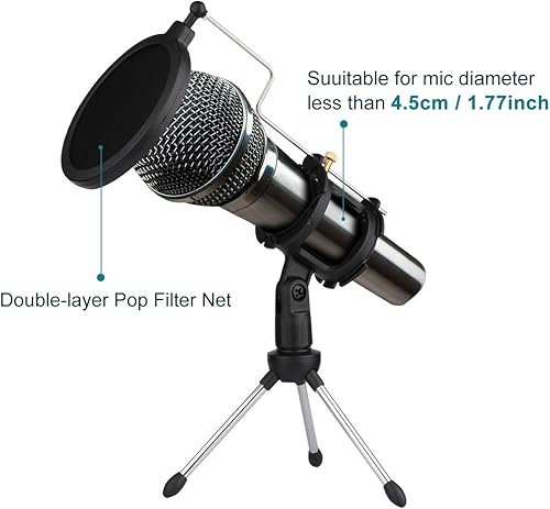 Miniatura 4 de Soporte de micrófono de escritorio, soporte de micrófono de escritorio con soporte de choque soporte de micrófono portátil y pies dobles