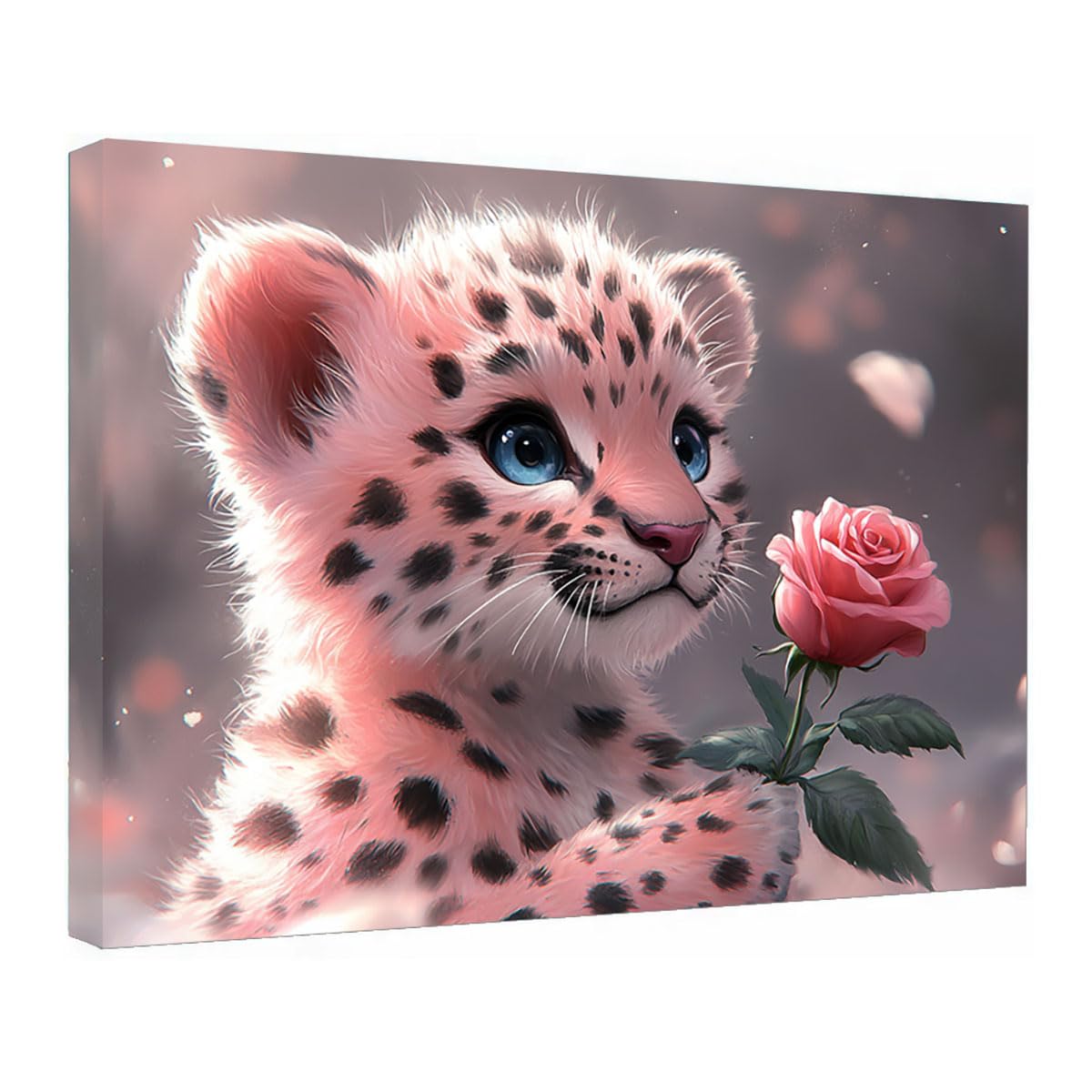 TZKRWRH Leopard Canvas Print Animals Preppy Poster Pink Leopard And Rose Cheetah Modern Maximalist Boho Wall Art Panther Painting Vintage Canvas Office(Pink 26)-70x100cm Framed