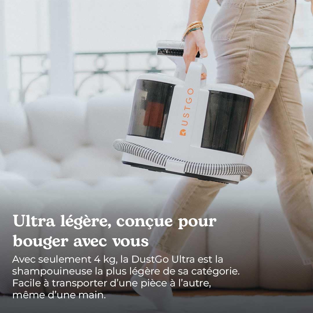 DUSTGO - Shampouineuse Canapé Tissu, Nettoyeur pour Tapis & Moquettes, Moteur 600W, Compact et Portable, Nettoyeur Voiture, Réservoir Amovible, Pour Meubles, Escaliers, Tissus d'Ameublement