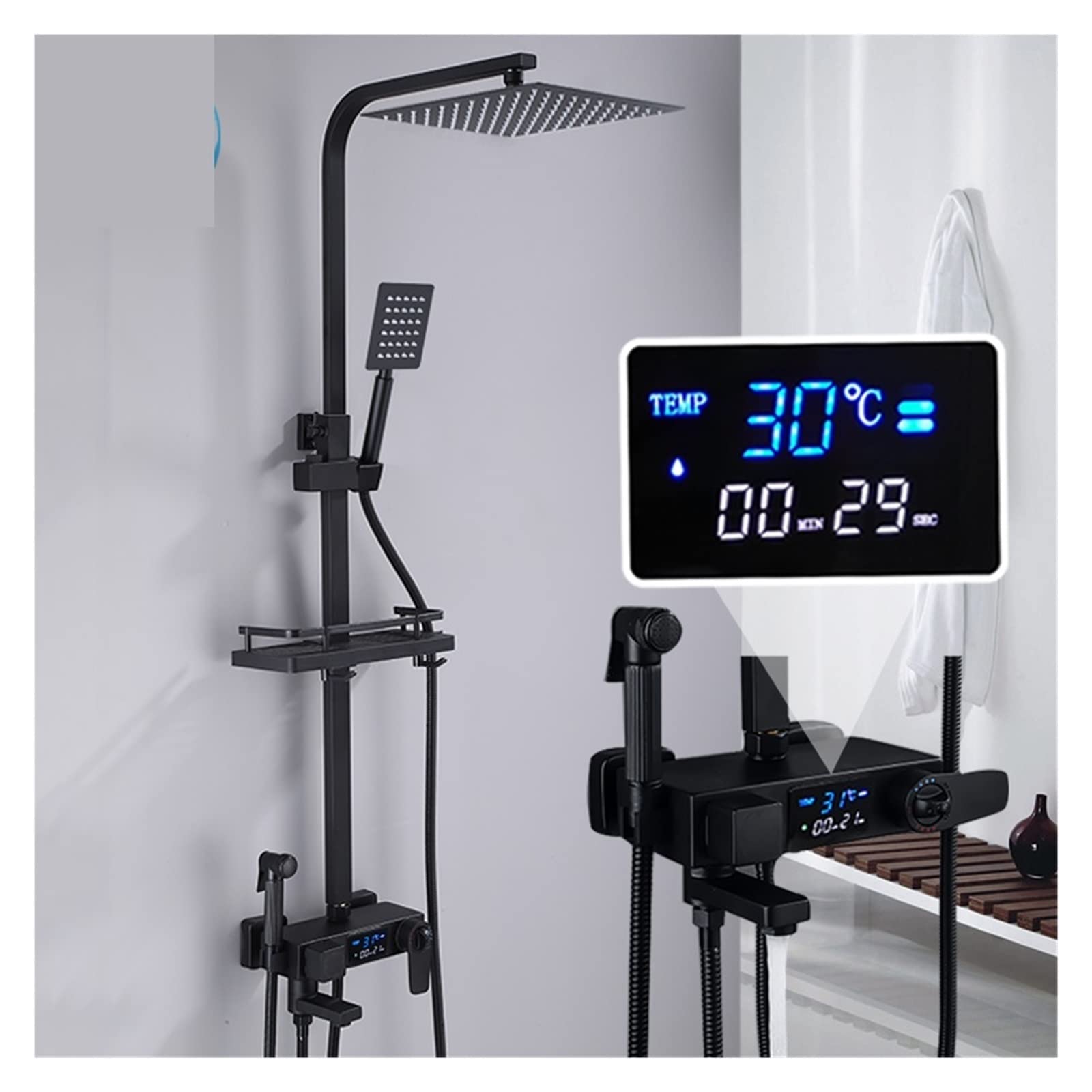 Soywim Digital Dis-Chrome Shower System, Brass Thermostatic Shower Faucet Set Digital Display Bathroom Rain Column(Digital Dis-Chrome)