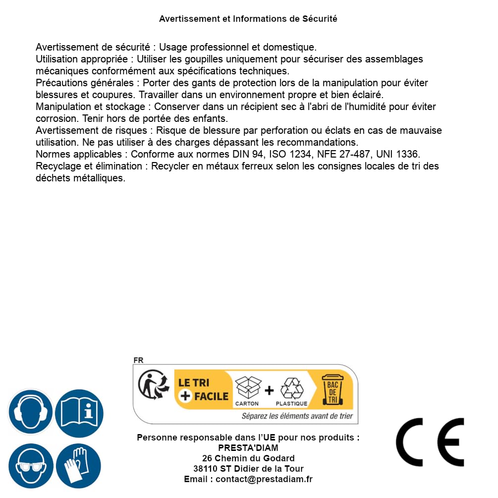 25 pasadores ranurados 10 x 63 mm - DIN 94 - ISO 1234 - NFE27-487 - UNI 1336 - Inox A4 - D-Work