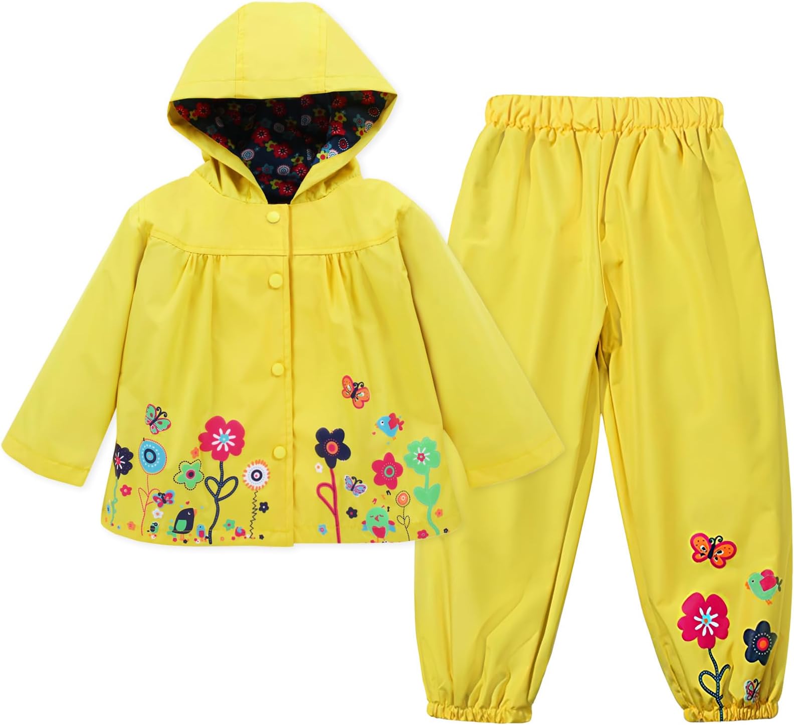 LZH Baby Girls Raincoat Suit Waterproof Hooded Jacket & Trousers 2 Piece Set Windproof Puddlesuit Rain Wear for 1-6Y