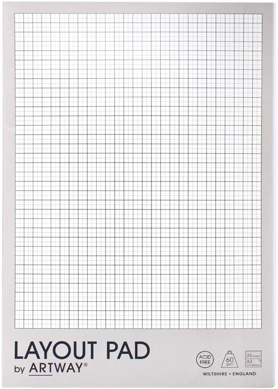Artway - A3 Layout Pad - 60gsm - Acid-Free, Bleed-Resistant Paper - With Layout Grid - 35 Sheets