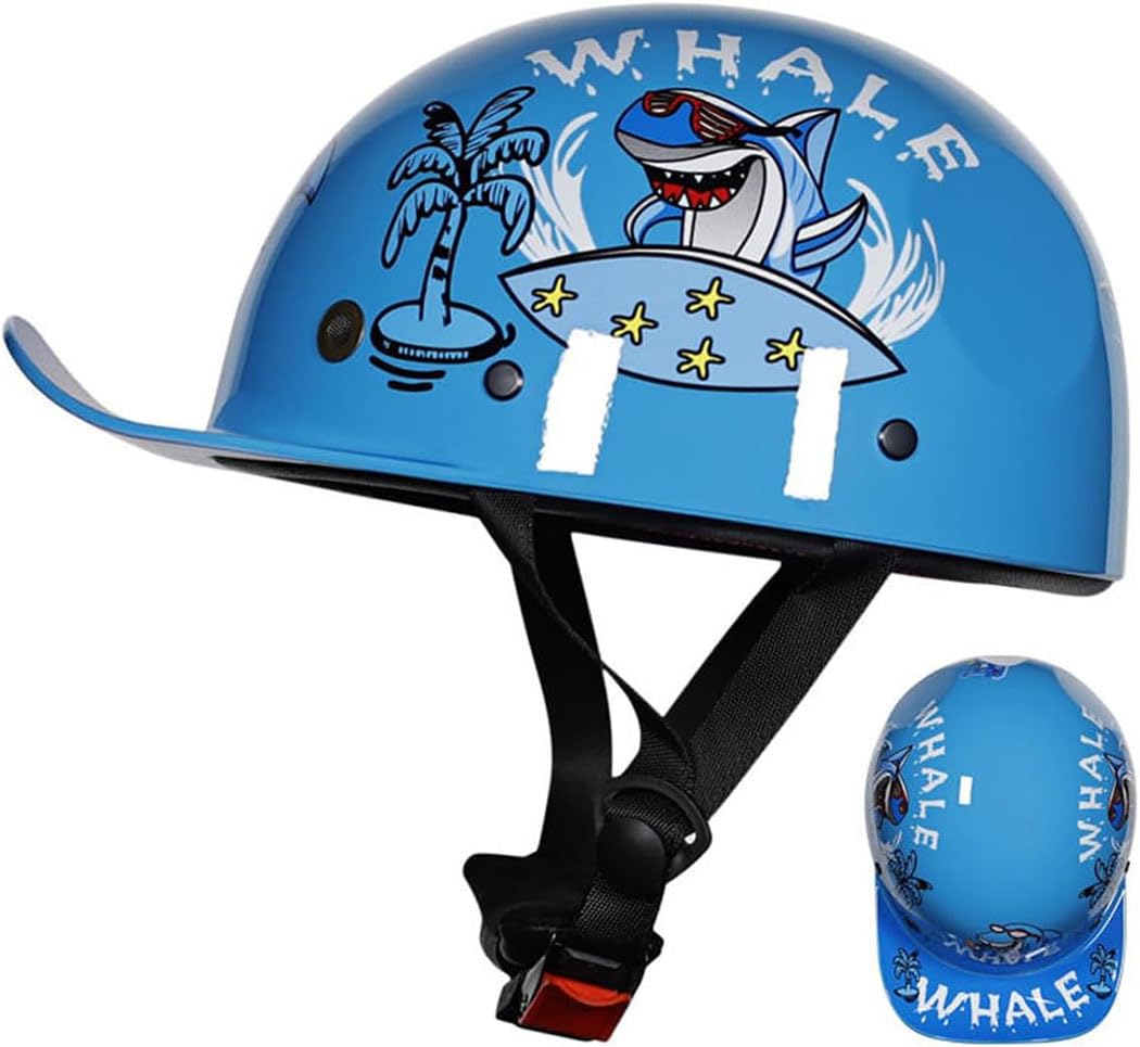 German Style Baseball Cap Children's Motorcycle Retro Half Helmet, DOT Approved Low Profile Kids Skull Cap German Style Light Breathable for ATV Scooter Street Moped Helmet