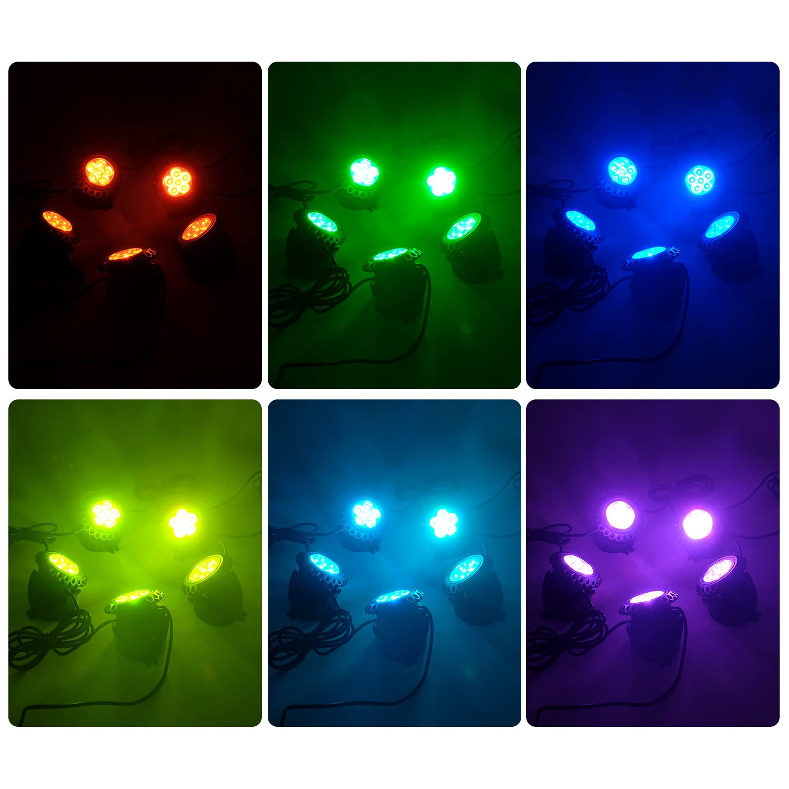 T-SUN Luces solares para estanque (juego de 5) RGB sumergibles que cambian de color con 6 LED cada uno IP68 impermeable foco de paisaje para pecera, jardín, patio, piscina, fuente, estanque, cascada