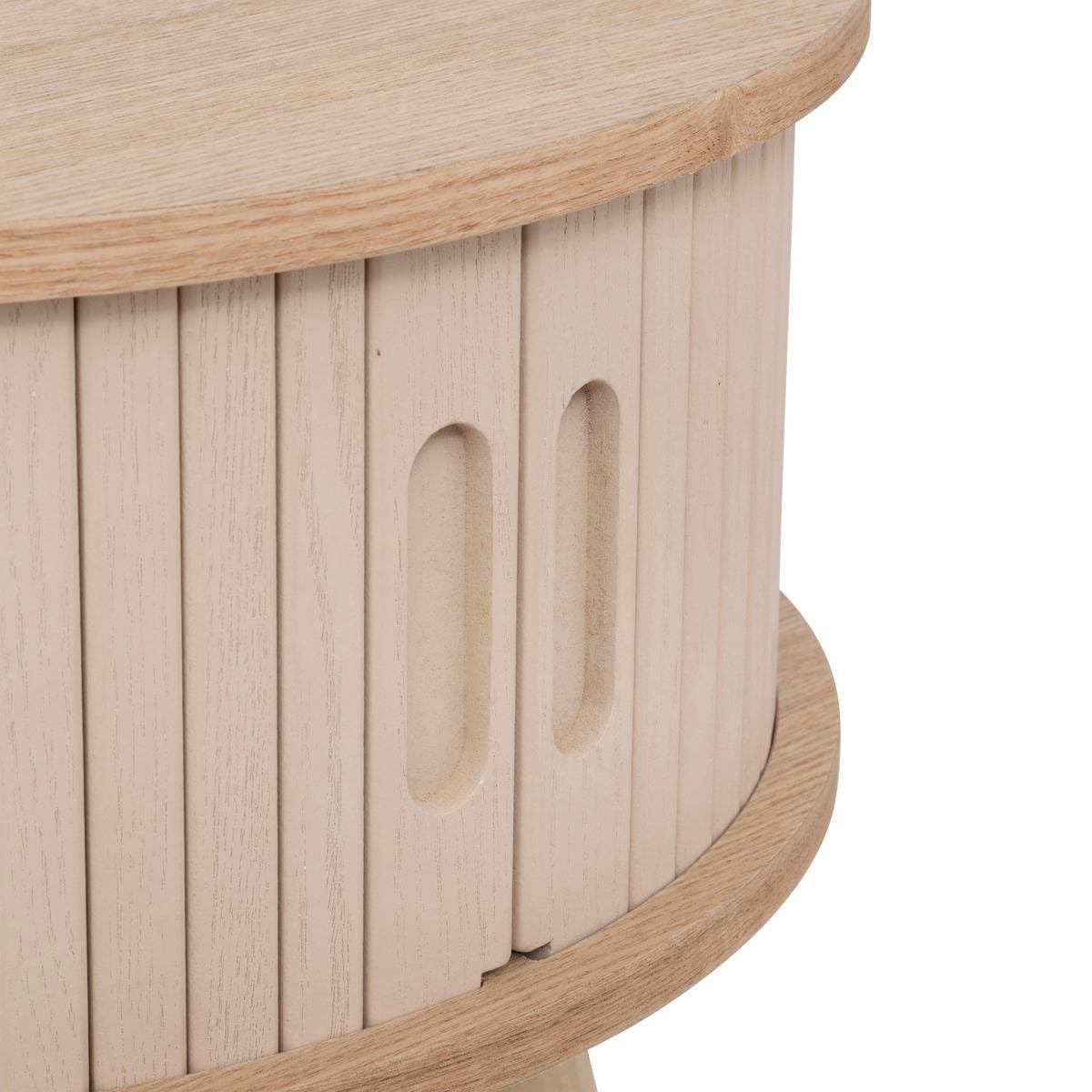 Atmosphera - Mesa de Centro Redonda Nysos, Beige y Madera, 60 x 41 cm de Profundidad, Puertas correderas de Listones - para salón, Mesa Auxiliar