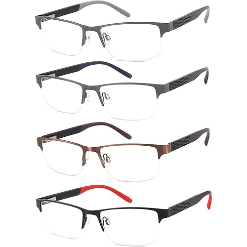 mrbobmslee 4 Pack Reading Glasses for Men, Blue Light Blocking Computer Readers