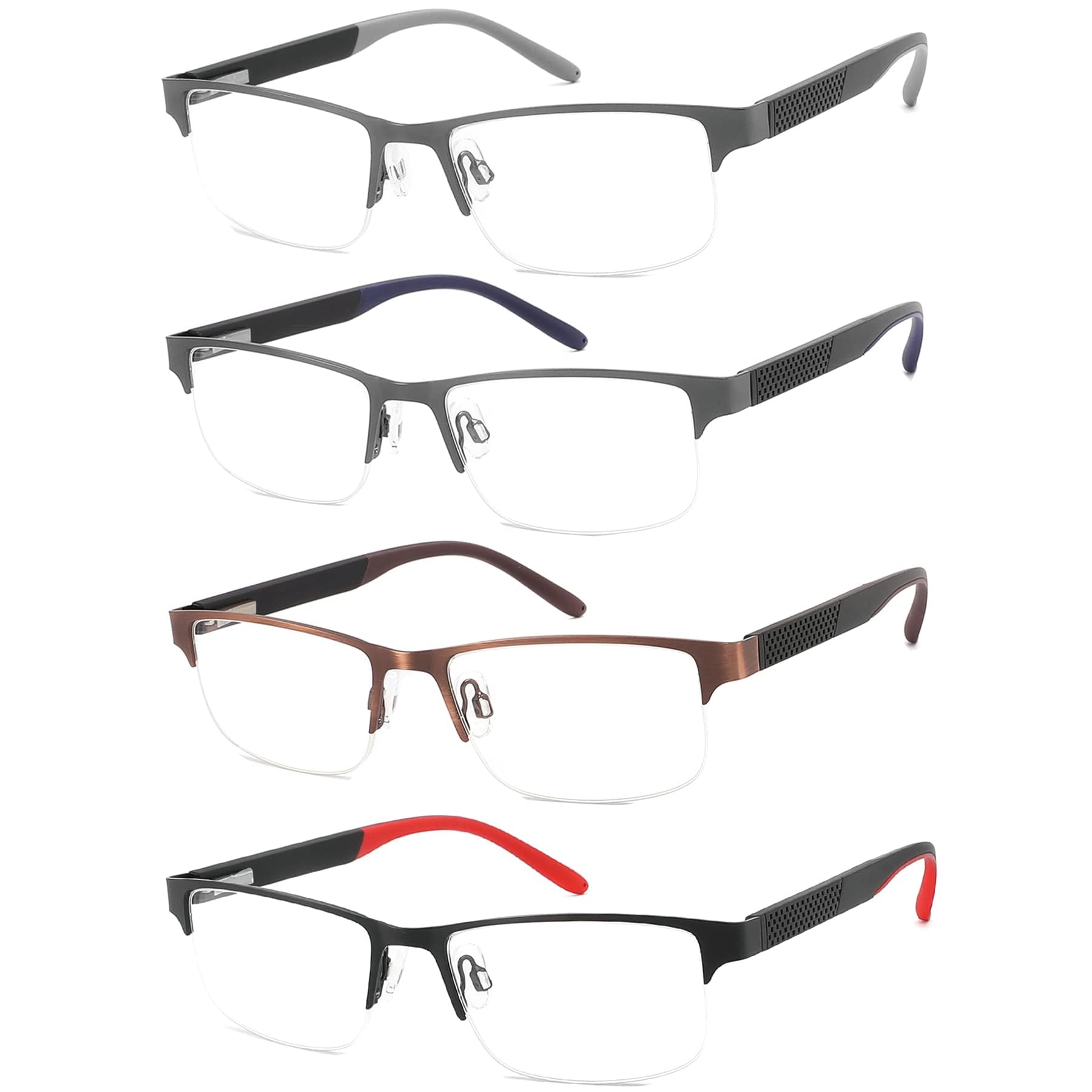 4 Pack Reading Glasses for Men, Blue Light Blocking Computer Readers, Anti UV Ray/Eye Strain/Glare, Metal Frame Eyeglasses with Pouches(300 Magnification Strength)
