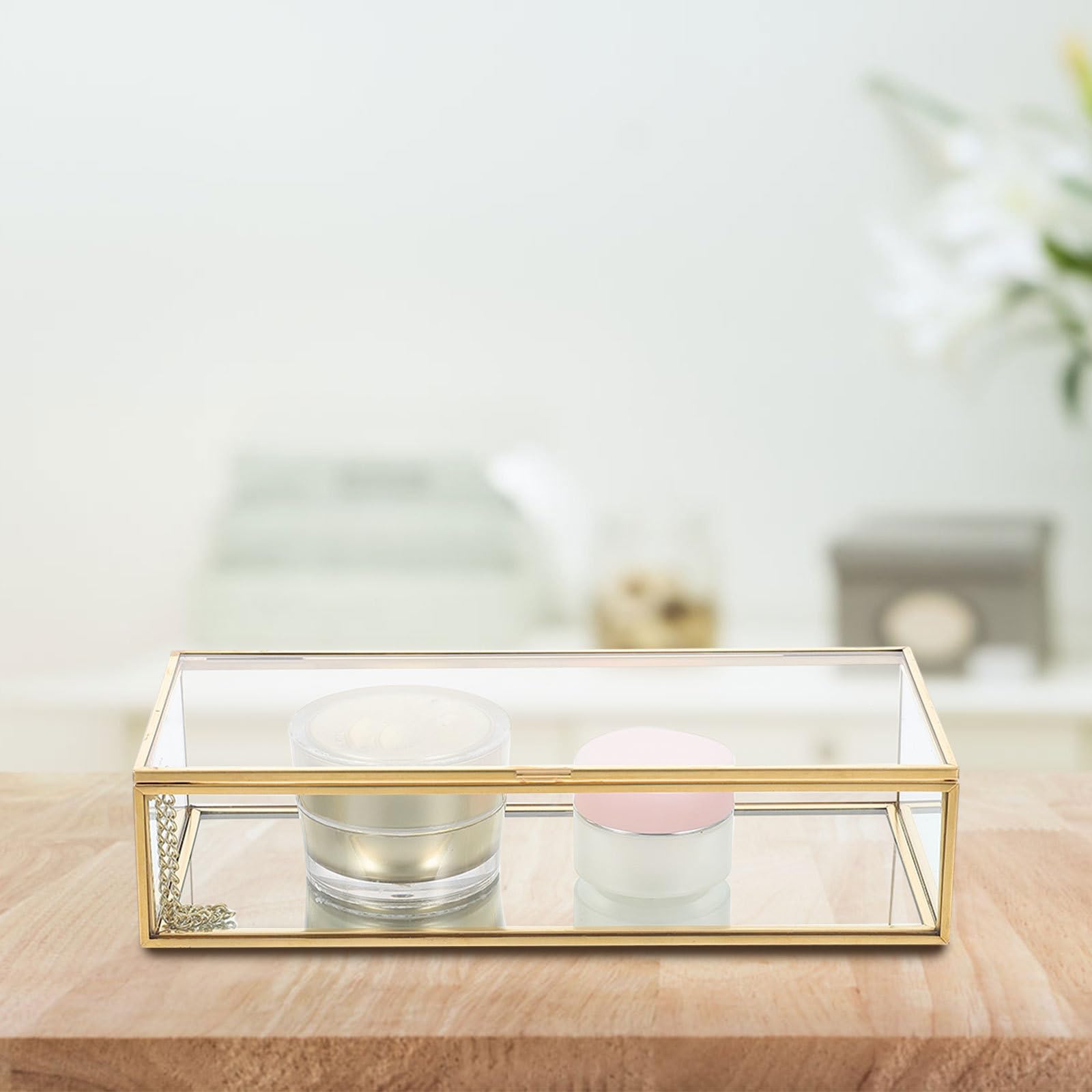 ULTECHNOVO Schmuckschatulle mit Deckel aus Glas Transparente Goldene Stabile Rahmen und Mehr Stauraum für Schmuckaufbewahrung zu Hause und Reisen