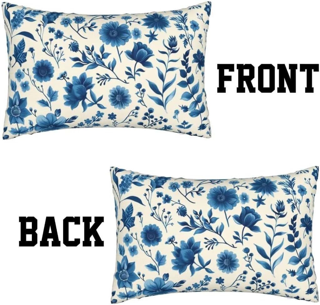 Throw Pillow Covers 31x47 Inch Pillow Covers Set of 2 Couch Pillows for Living Room, Blue Throw Pillows, Soft Accent Pillows Rectangular Decorative Pillows for Bed Sofa Farmhouse Decor, Flower J18